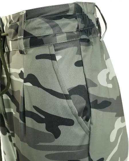 Drawstring Cargo Pants with Camouflage Print