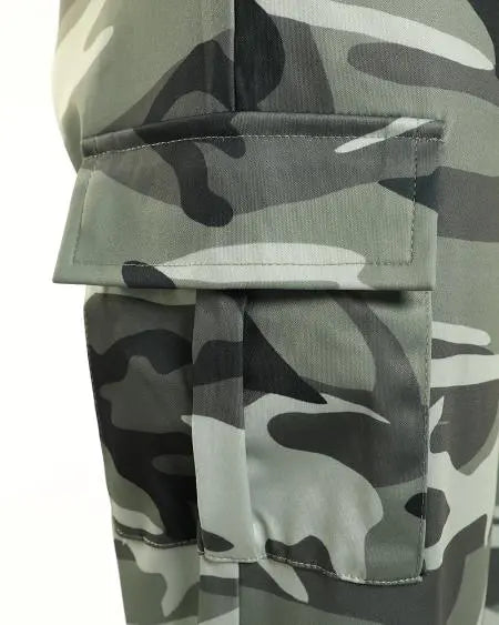 Drawstring Cargo Pants with Camouflage Print