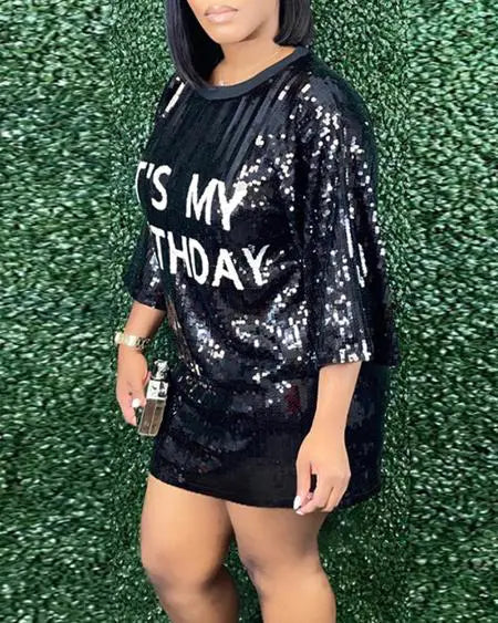 Sequin Dress with Letter Design