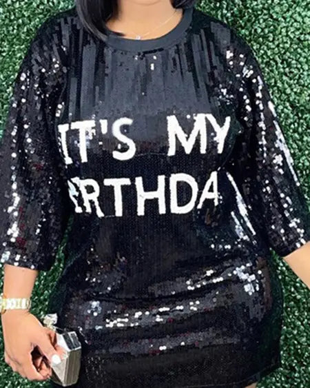 Sequin Dress with Letter Design