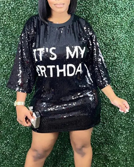 Sequin Dress with Letter Design