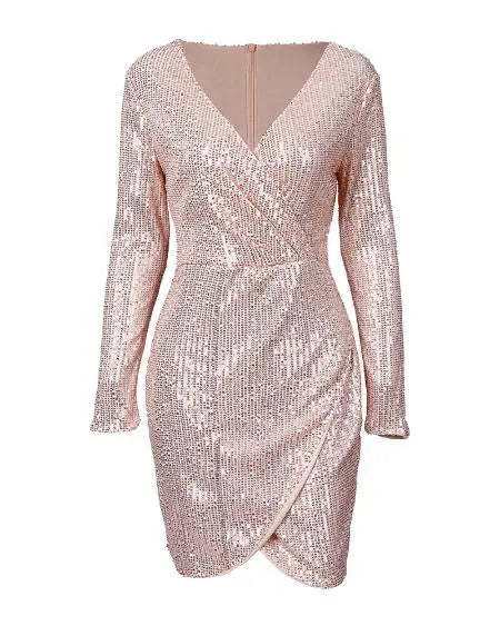 V-Neck Sequin Dress with Ruched Detail