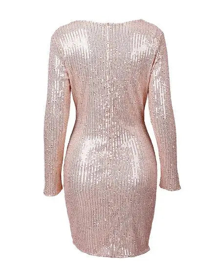 V-Neck Sequin Dress with Ruched Detail