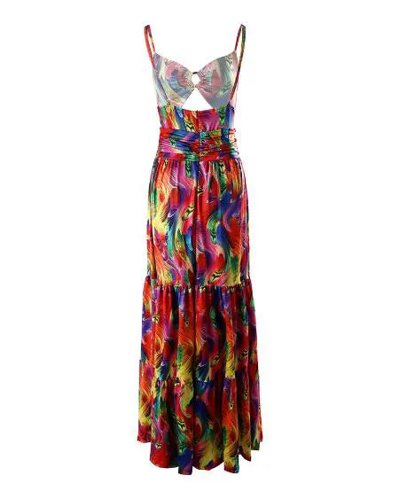 Cami Maxi Dress with Abstract Print and O-Ring Cutout