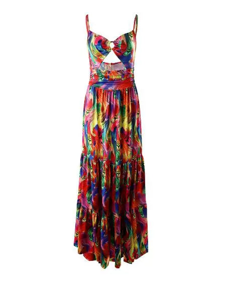 Cami Maxi Dress with Abstract Print and O-Ring Cutout