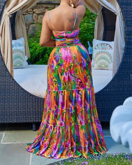 Cami maxi-jurk met abstracte print en O-ringuitsparing 