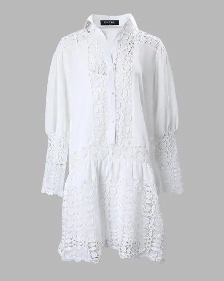 Shirt Dress with Guipure Lace & Cami Underlay