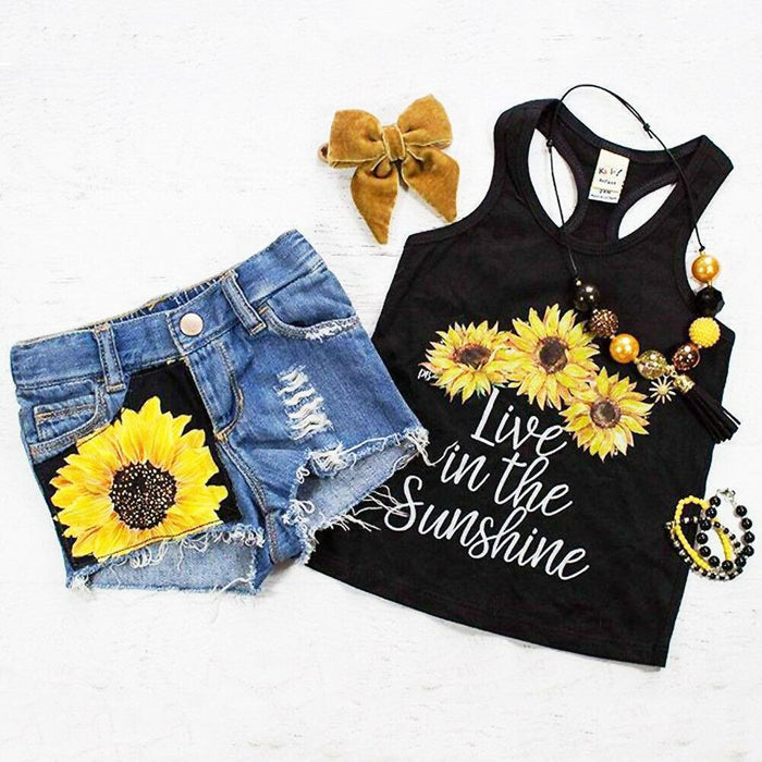 Baby/Toddler Sunflower Printed Top+Short Pants Set