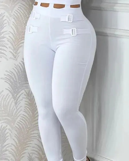 Contrasterende mesh jumpsuit met halter en gespen 