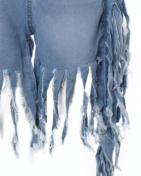 Denim shorts met franjes en ritssluiting 