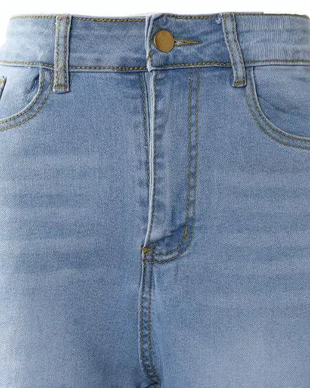 Denim shorts met franjes en ritssluiting 