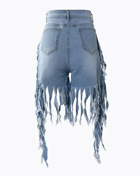 Denim shorts met franjes en ritssluiting 