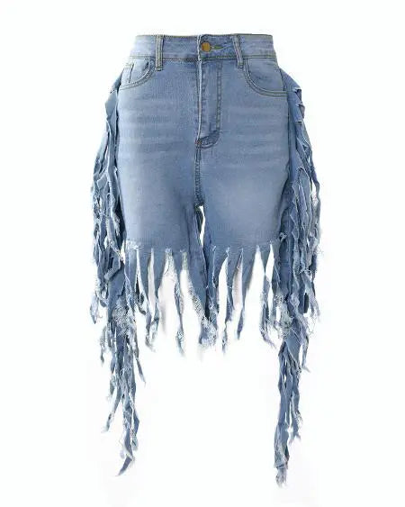 Denim shorts met franjes en ritssluiting 