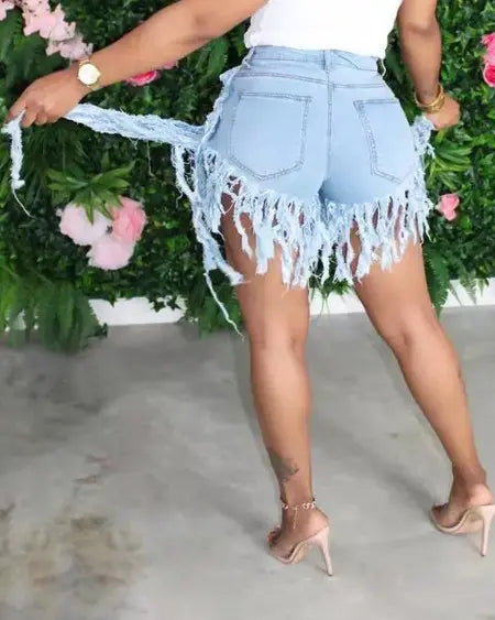 Denim shorts met franjes en ritssluiting 