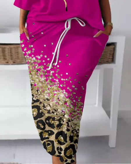 Plus Size Top with Faith Lettering & Leopard Skirt Set