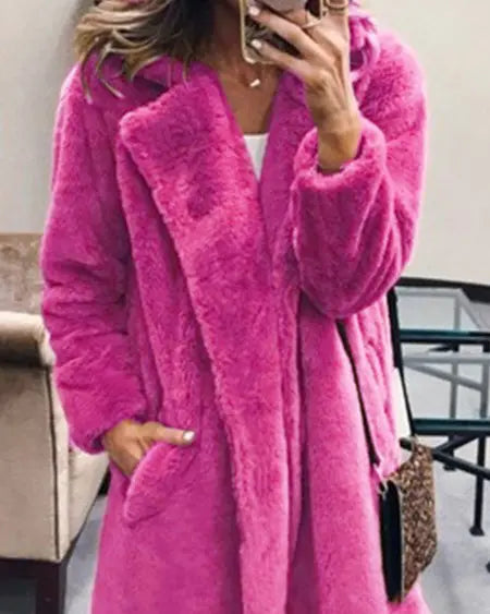Long Sleeve Coat with Faux Fur Pockets