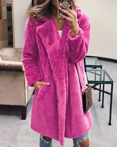 Long Sleeve Coat with Faux Fur Pockets
