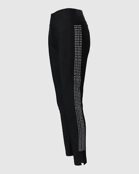 High-Waisted Pants with Rhinestone Detail and Split Hem