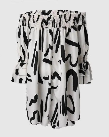 Plus Size Off Shoulder Dress with Abstract Print