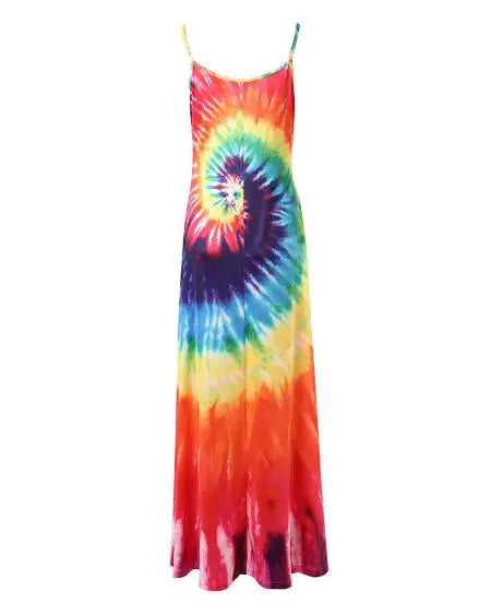 V-Neck Maxi Dress with Tie Dye Print & Spaghetti Straps