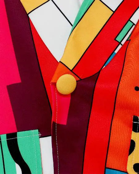 Plus Size Long Sleeve Blazer with Geometric Print & Shawl Collar