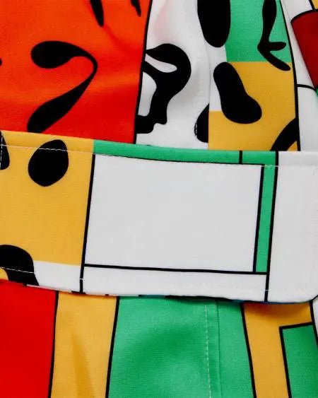 Plus Size Long Sleeve Blazer with Geometric Print & Shawl Collar