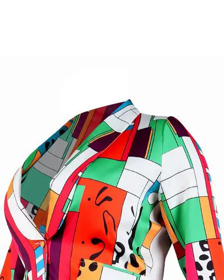 Plus Size Long Sleeve Blazer with Geometric Print & Shawl Collar