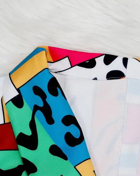 Plus Size Long Sleeve Blazer with Geometric Print & Shawl Collar