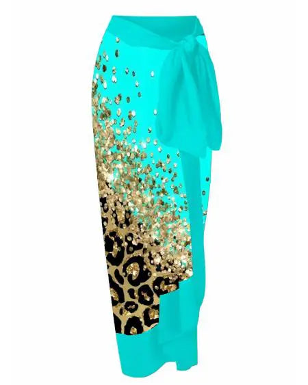 Leopard Print One-Piece Swimsuit & Cover Up Set with Contrast Design