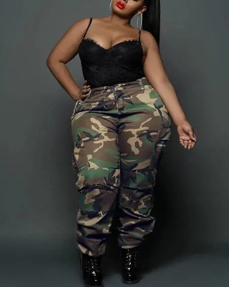 Plus Size Camouflage Cargo Pants with Pockets