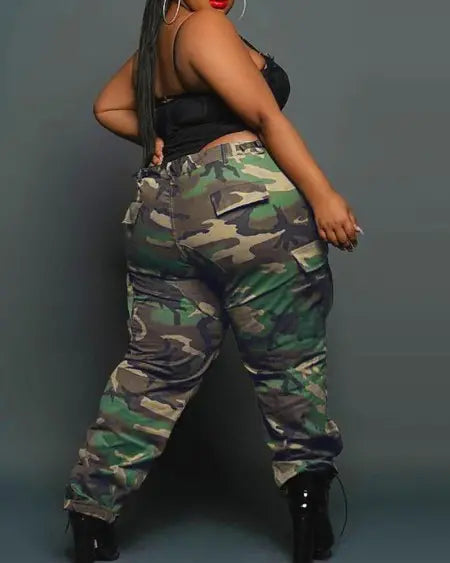 Plus Size Camouflage Cargo Pants with Pockets