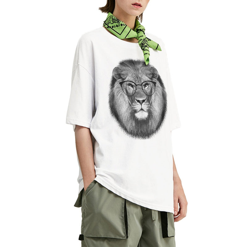 Round Glasses Lion Oversized T-shirt