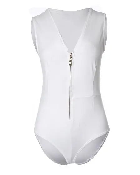 V-Neck Bodysuit with Front Zipper