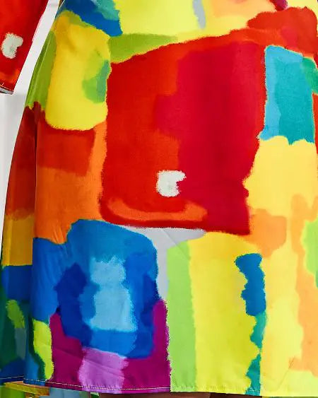 Plus Size Flowy Shirt Dress with Melting Colors Design