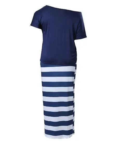 Conjunto de falda y top de talla grande con diseño de ancla y rayas 