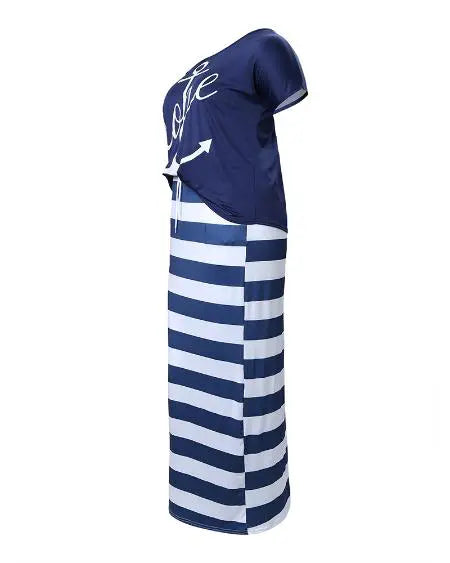 Plus Size Top & Skirt Set with Anchor & Stripes Design