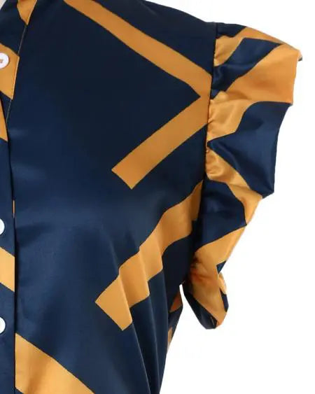 Flutter Sleeve Top & Pants Set with Geometric Print and Belt