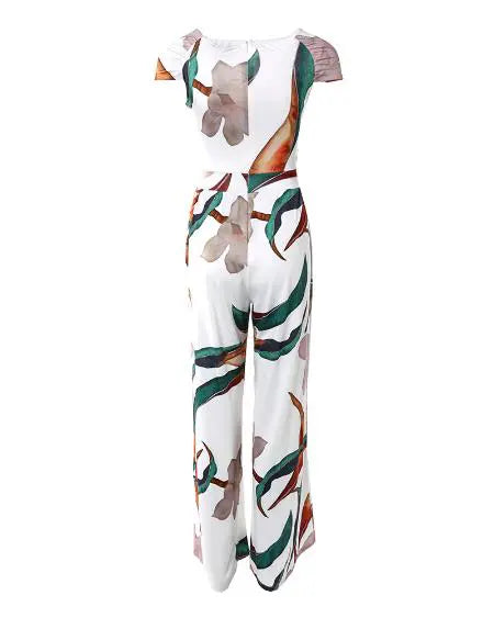 Off-shoulder jumpsuit met plantenprint 