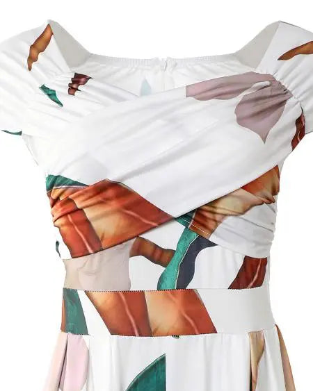 Off-shoulder jumpsuit met plantenprint 