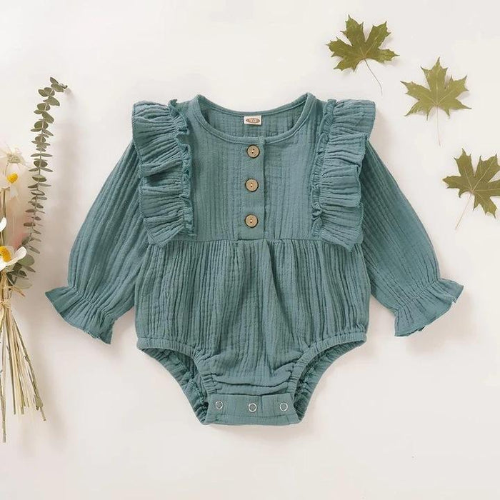 Long Sleeve Baby Solid Ruffle Romper