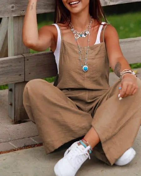 Casual Suspender Jumpsuit with Pockets