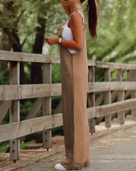 Casual Suspender Jumpsuit with Pockets