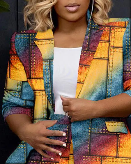 Set met denimlook: regenboog-ombre-blazerjas en -short 