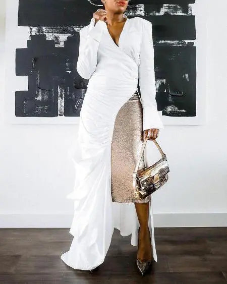 Plus Size Longline Top with Ruching & High Slit