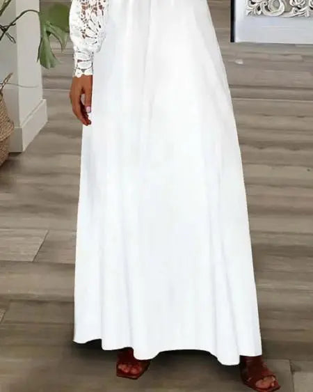 Maxi Dress with Long Sleeves & Contrast Lace