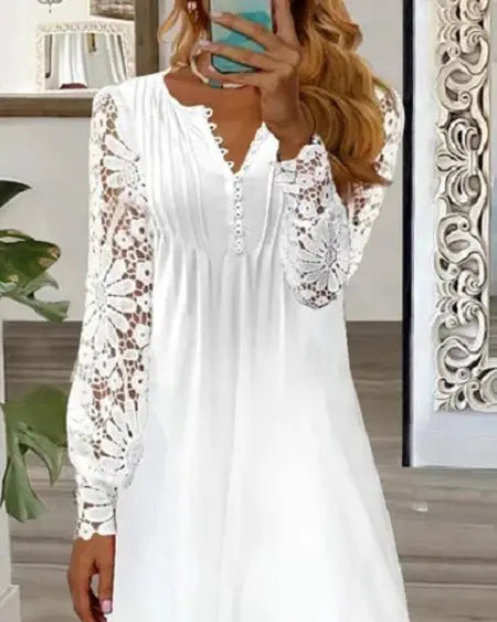 Maxi Dress with Long Sleeves & Contrast Lace