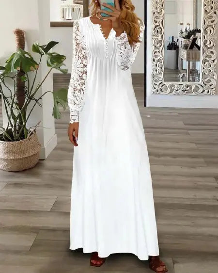 Maxi Dress with Long Sleeves & Contrast Lace