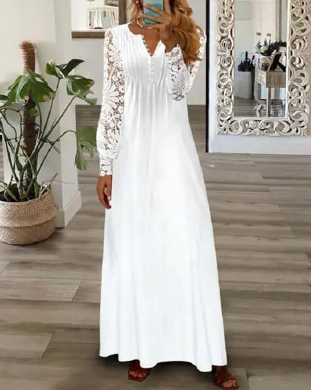 Maxi Dress with Long Sleeves & Contrast Lace
