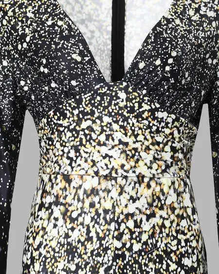 Printed Jumpsuit with Deep V-Neck