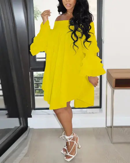 Casual off-shoulder jurk met klokmouwen 